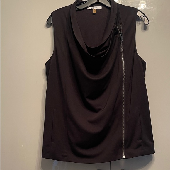 Dkny Tops - DKNY Black Cowl Neck Top with Asymmetric Zipper